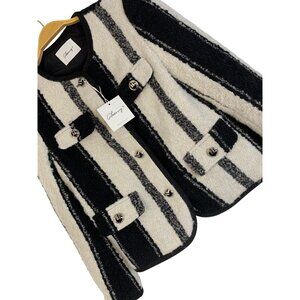 NWT Chenny S Boucle Striped Tweed Blazer Jacket Metallic Buttons RDD10665